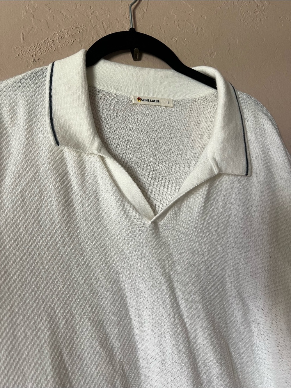 Marine Layer Men's White Knit Polo Shirt (hole!)
